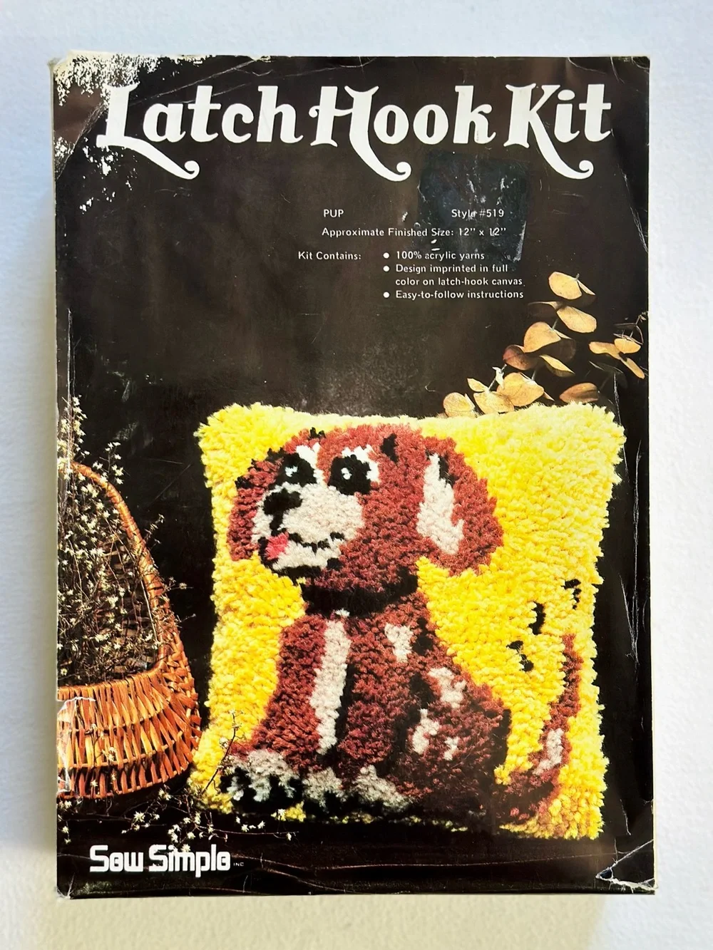 Vintage Sew Simple Latch Hook Dog Pillow Kit